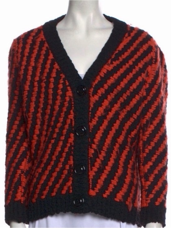 Miu Miu Sweaters - Miu Miu Chunky Wool Cardigan Red Black Striped Popcorn Knit Y2K Sweater size s